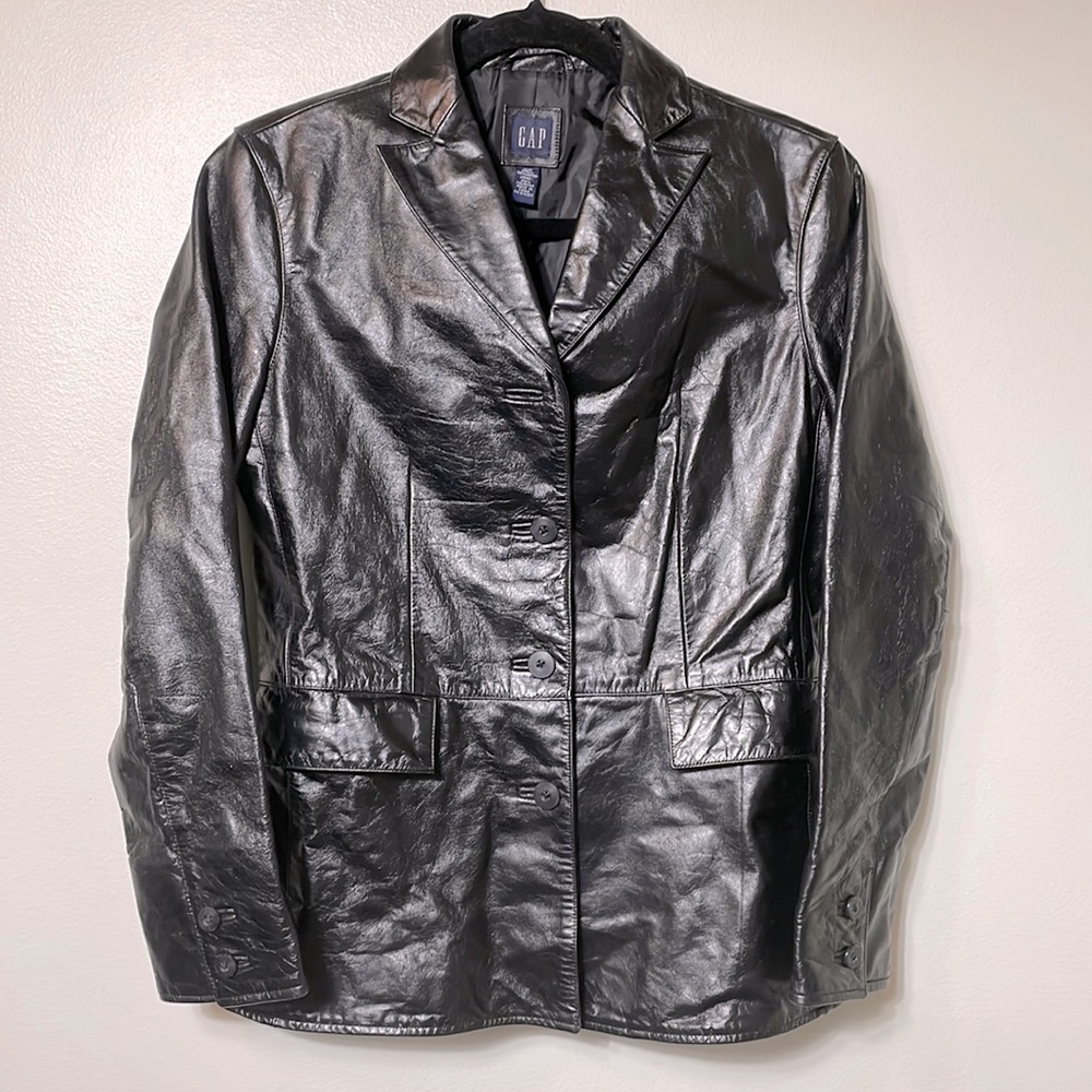 Gap Y2K 1990’s Black Leather Blazer Jacket Size XS